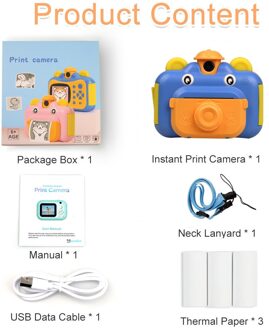 Hd 1080P Lens Voor Meisje Jongen Verjaardag Kerst Kids Instant Print Kinderen Speelgoed Met Thermische Printing Paper Foto camera blauw met 3 papier / met 16GB TF Card
