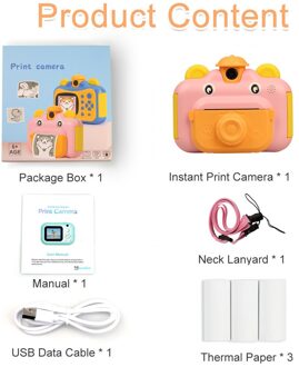 Hd 1080P Lens Voor Meisje Jongen Verjaardag Kerst Kids Instant Print Kinderen Speelgoed Met Thermische Printing Paper Foto camera roze met 3 papier / nee Memory card