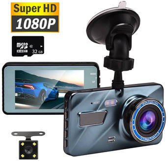 HD Car DVR Dash Camera Rear View Dual Lens Security Camera Video Recorder 3.6 Inch Cycle Recording G-sensor Wide Angle Dashcam