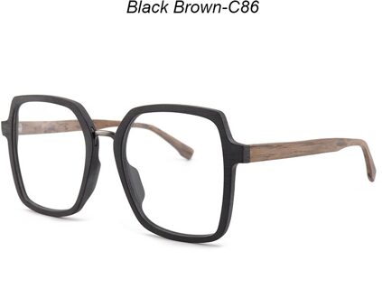Hdcrafter Oversized Recept Brillen Frames Houten Optische Glazen Frame Met Clear Lens Mannen Vrouwen Leesbril Frames zwart bruin-C86