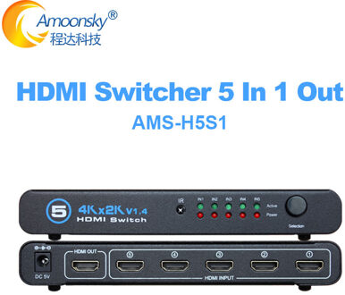 Hdmi Switch 2.0 4K 60Hz Hdr Hdmi Splitter Switch 5 In 1 Out Hdmi Switcher Audio Extractor Arc & Ir Control Voor PS3 PS4 Hdtv
