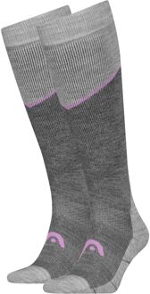 Head Skisokken Kneehigh 2-pack Light Grey Melange / Lilac-31/34 Grey/Lilac - 31/34