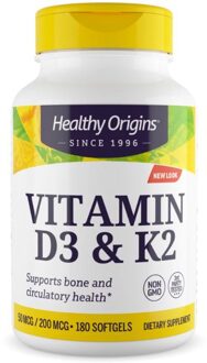 Healthy Origins Vitamin D3 & K2, 50mcg/200mcg, 180 Softgels, Healthy Origins
