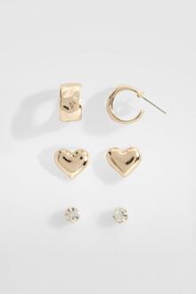Heart Multipack Earrings, Gold - ONE SIZE