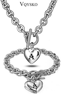 Heart Pendant Necklace and Bracelet Sets Chain For Women Stainless Steel Silver Drop White Jewelry Set Party Gifts Jewelry