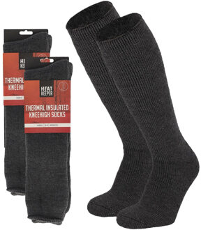 Heat Keeper Apollo Thermo hoge sokken voor dames - 2x paar - grijs - maat 36-41 - extra dikke stof/huisokken - 36/41
