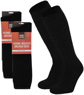 Heat Keeper Apollo Thermo hoge sokken voor dames - 2x paar - zwart - maat 36-41 - extra dikke stof/huisokken - 36/41
