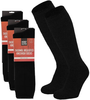 Heat Keeper Apollo Thermo hoge sokken voor dames - 3x paar - zwart - maat 36-41 - extra dikke stof/huisokken - 36/41