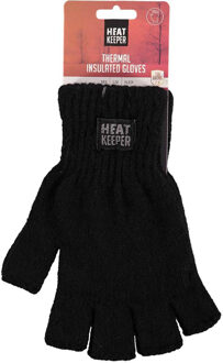 Heat Keeper Zwarte vingerloze thermo handschoenen/mofjes voor heren - Warme gebreide handschoenen vingerloos/zonder vingers voor volwassenen L/XL