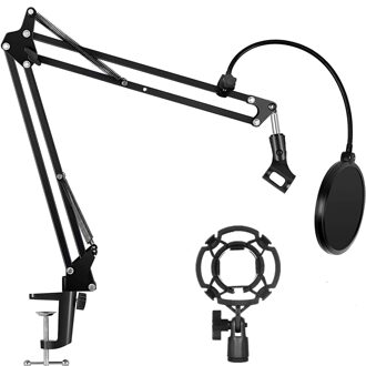 Heavy Duty Microfoonstandaard Uitschuifbare Suspension Boom Scissor Arm Stand Met Shock Mount Dual Gelaagde Mic Pop Filter Rood