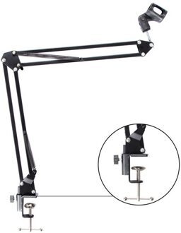 Heavy Duty Microfoonstandaard Uitschuifbare Suspension Boom Scissor Arm Stand Met Shock Mount Dual Gelaagde Mic Pop Filter zwart