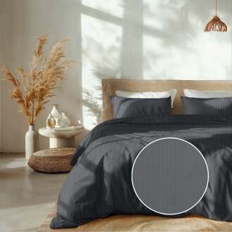 Heckett & Lane Dekbedovertrek Katoen-Satijn - Banda - Antraciet - Lits-Jumeaux (240x220 Cm) - Antraciet Katoen-satijn - Strepen - Heckett Lane - Dekbed-Discounter.nl