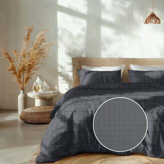 Heckett & Lane Dekbedovertrek Katoen-Satijn - Diamante - Antraciet - Eenpersoons (140x200 Cm) - Antraciet Katoen-satijn - Ruiten - Heckett Lane - Dekbed-Discounter.nl