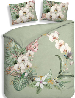 Heckett & Lane Dekbedovertrek Katoen-Satijn - Double Face - Ana - Tweepersoons (200x200 Cm) - Groen Katoen-satijn - Bloemen - Heckett Lane - Dekbed-Discounter.nl - 200 x 200/220 cm