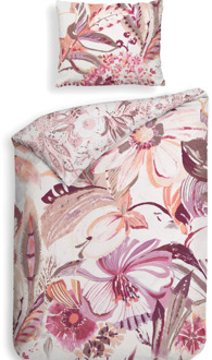 Heckett & Lane Dekbedovertrek Katoen-Satijn - Double Face - Kina - Eenpersoons (140x200 Cm) - Wit Katoen-satijn - Bloemen - Heckett Lane - Dekbed-Discounter.nl