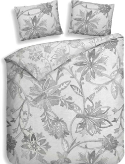 Heckett & Lane Dekbedovertrek Katoen-Satijn - Double Face - Neva - Lits-Jumeaux XL (260x200 Cm) - Grijs Katoen-satijn - Bloemen - Heckett Lane - Dekbed-Discounter.nl