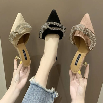 Heels Slippers Women Rhinestone Sandals Summer Shoes Woman Ruffles Slippers Party High Heels Pumps Wedding Zapatos De Mujer