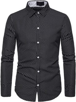 HEFLASHOR Casual Smart Mannen Shirt Top Herfst Lange Mouwen Slanke Polka Dot Fit Turn Down Kraag Mannelijke Shirts Jurk camisa zwart / L