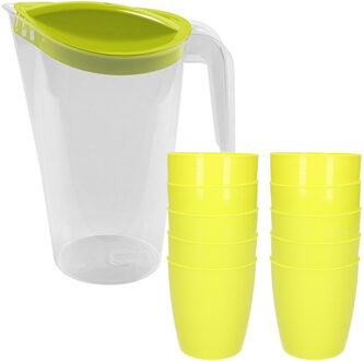 Hega hogar 10x kunststof drinkbekers 300 ML met schenkkan set groen van 1.75 liter