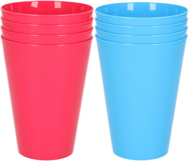 Hega hogar 16x stuks onbreekbare kunststof drinkglazen 430 ML in het blauw en roze - Drinkbekers