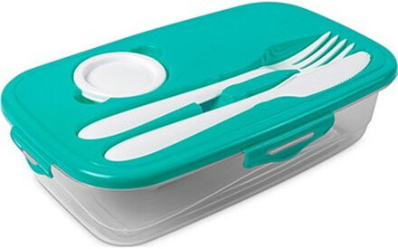 Hega hogar 1x Lunchbox turquoise met bestek 1 liter plastic