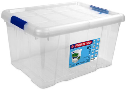 Hega hogar 1x Opbergboxen/opbergdozen met deksel 16 liter kunststof transparant/blauw - Opbergbox