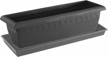 Hega hogar 1x stuks antraciet grijze plantenbakken/bloembakken met onderschaal 60 x 20 x 16 cm