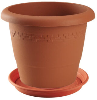 Hega hogar 1x stuks bloempot met onderschaal terra cotta rond diameter 50 cm - Plantenpotten Bruin