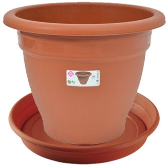 Hega hogar 1x stuks bloempot met onderschaal terra cotta rond diameter 50 cm - Plantenpotten Bruin