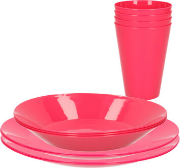 Hega hogar 20-delig ontbijt/diner set van hard kunststof roze