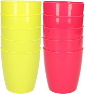 Hega hogar 20x stuks onbreekbare kunststof drinkglazen 300 ML in het groen en roze