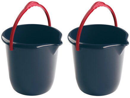 Hega hogar 2x Donkerblauwe schoonmaakemmers/huishoudemmers 10 liter 28 cm - Emmers