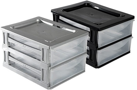 Hega hogar 2x een Ladeblokje met 2 grote lades - grijs en zwart - L26 x B35 x H20 cm - kunststof