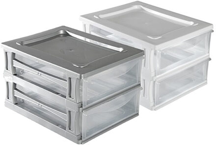 Hega hogar 2x een Ladeblokje met 2 grote lades - wit en grijs - L26 x B35 x H20 cm - kunststof