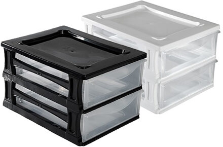 Hega hogar 2x een Ladeblokje met 2 grote lades - wit en zwart - L26 x B35 x H20 cm - kunststof