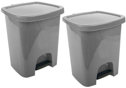 Hega hogar 2x Grijze pedaalemmers vuilnisbakken/prullenbakken 6 liter 21 x 23 x 29 cm - Kunststof/plastic vuilnisemmers- Dameshygiene afvalbakken voor toilet/badkamer