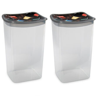 Hega hogar 2x Koffiecups bewaarbakjes 1,9 liter transparant/grijs plastic