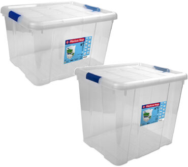 Hega hogar 2x Opbergboxen/opbergdozen met deksel 25 en 35 liter kunststof transparant/blauw - Opbergbox