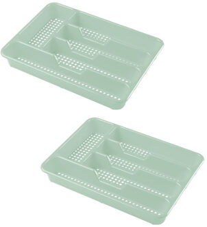 Hega hogar 2x stuks bestekbak/bestekhouders 5-vaks mintgroen 34 x 25 x 4 cm - Bestekbakken