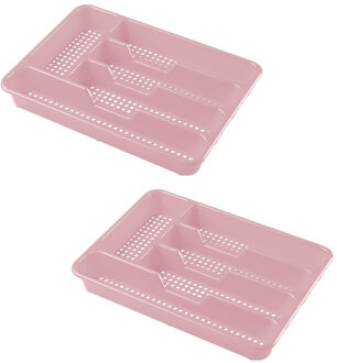 Hega hogar 2x stuks bestekbak/bestekhouders 5-vaks oud roze 34 x 25 x 4 cm - Bestekbakken