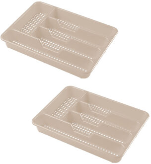 Hega hogar 2x stuks bestekbak/bestekhouders 5-vaks taupe 34 x 25 x 4 cm - Bestekbakken