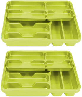 Hega hogar 2x stuks bestekbak inzetbakken lime groen met oplegbakje kunststof 40 x 31 x 7 cm