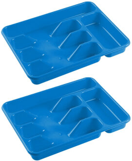 Hega hogar 2x stuks bestekbakken/bestekhouders 5-vaks blauw 34 x 26 x 5 cm - Bestekbakken