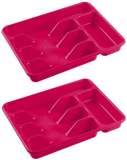 Hega hogar 2x stuks bestekbakken/bestekhouders 5-vaks fuchsia roze 34 x 26 x 5 cm - Bestekbakken