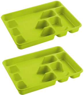 Hega hogar 2x stuks bestekbakken/bestekhouders 6-vaks lime groen 40 x 30 x 5 cm - Bestekbakken