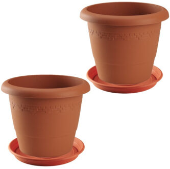 Hega hogar 2x stuks bloempot met onderschaal terra cotta rond diameter 50 cm - Plantenpotten Bruin