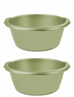 Hega hogar 2x stuks groene afwasbak/afwasteil rond 15 liter 42 cm