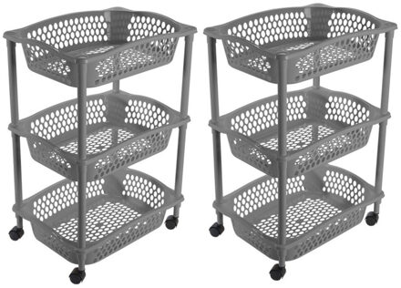 Hega hogar 2x stuks keuken opberg trolleys/roltafels met 3 manden 62 cm donkergrijs