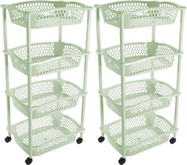 Hega hogar 2x stuks keuken opberg trolleys/roltafels met 4 manden 86 cm mintgroen - Opberg trolley