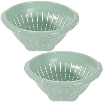 Hega hogar 2x stuks kunststof keuken vergieten/zeven in het mintgroen 30 x 14 cm met rand